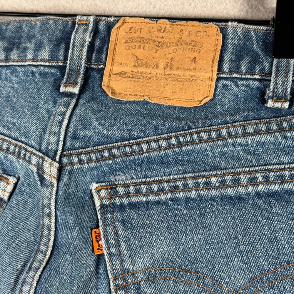 Levis 505 Vintage Orange Tab Straight Leg Jeans Medium Wash Blue Mens 30x32